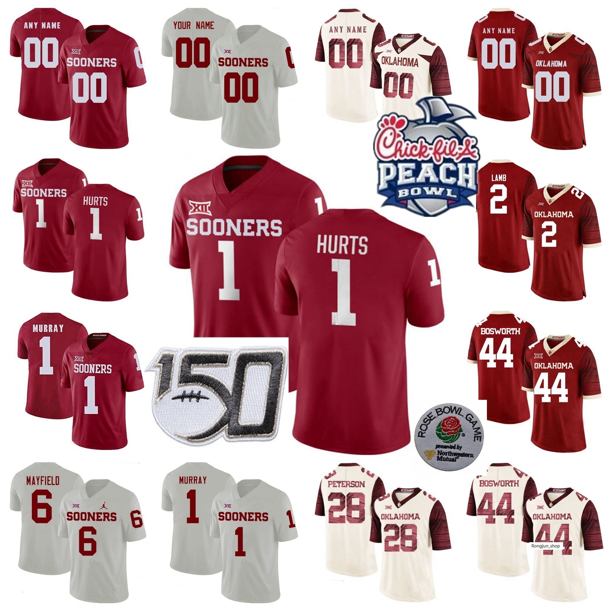 Jersey NCAA College Football Oklahoma Sooners Jersey Jalen Hurts Kyler Murray Baker Mayfield Adrian Peterson Brian Bosworth CeeDee Lamb, Men red with peach bowl
Jersey NCAA College Football Oklahoma Sooners Jersey Jalen Hurts Kyler Murray Baker Mayfield Adrian Peterson Brian Bosworth CeeDee Lamb, Men red with peach bowl