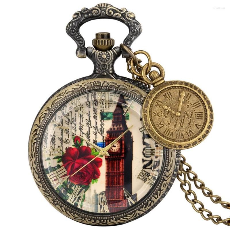 Pocket Watches Bronze Transparent Glass Big Ben Pattern Rose Flower Design Quartz Watch Roman Numbers Pendant Clock Reloj With Accessory
Pocket Watches Bronze Transparent Glass Big Ben Pattern Rose Flower Design Quartz Watch Roman Numbers Pendant Clock Reloj With Accessory