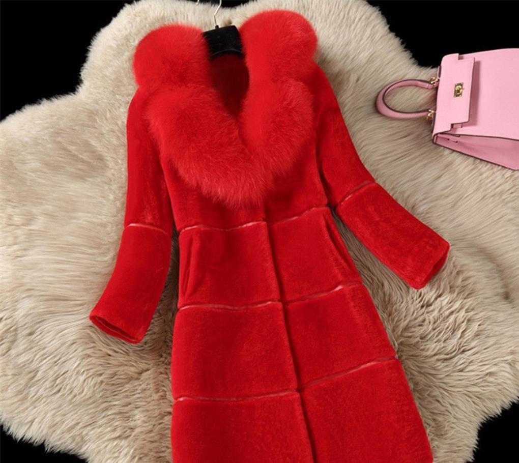 Faux Coats Jackets Plus 5XL Women Winter Thick Long Jacket New Fashion Lady Fox Fur Collar Outerwear