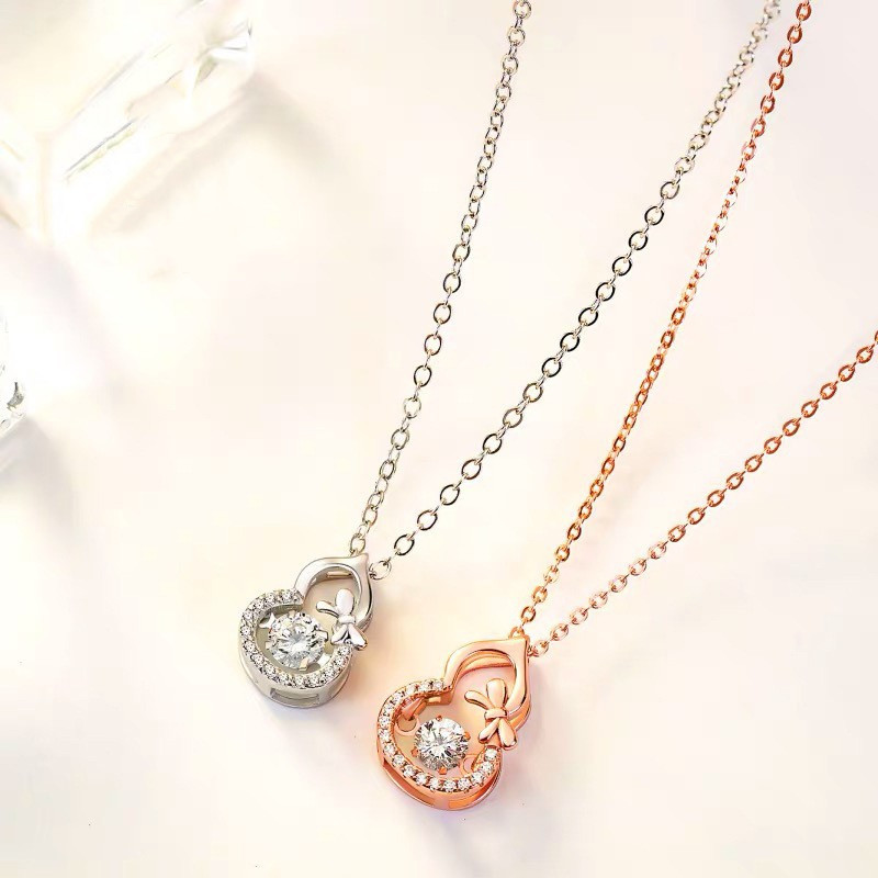 Lucky Gourd Pendant Necklace S925 Silver Plated Crystal Diamonds Classic Women Girls Lady Jewelry Christmas Gift
