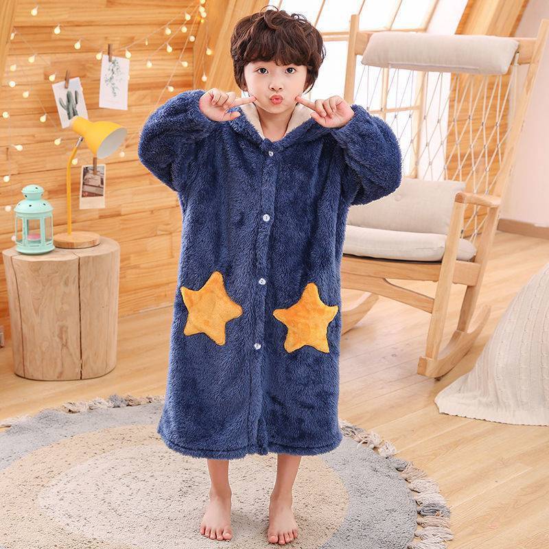 Towels Robes Winter Bathrobe Kids Sleepwear Flannel Dinosaur Boys Girls Home Wear Soft Pajamas for Girl Boy Teenage Robe Baby Hoodies 220922