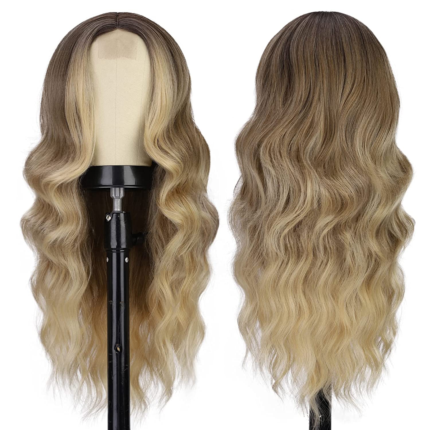 Long Brown Wavy Wig Middle Part Wig for Women Synthetic Curly Wigs NaturalHeat Resistant Wig for Daily Party