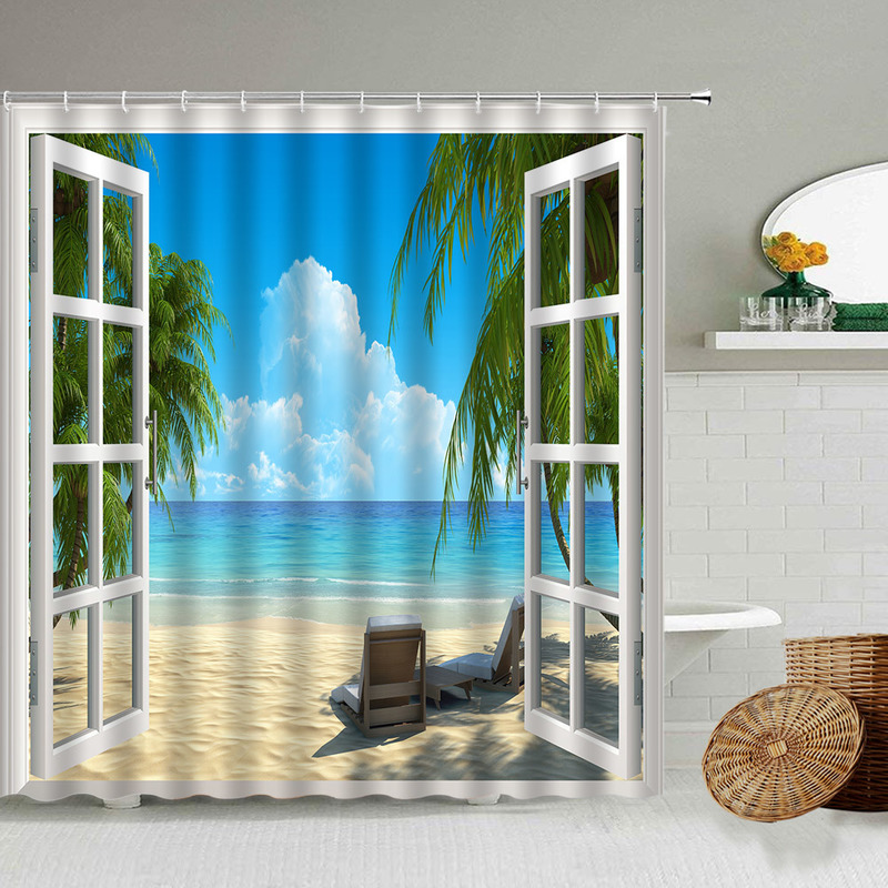 Shower Curtains Cartoon Sea Animal Blue Dolphin Fish Pattern Curtain Set Fun Kids Bathroom Decoration Toilet Partition Waterproof Screen 220922