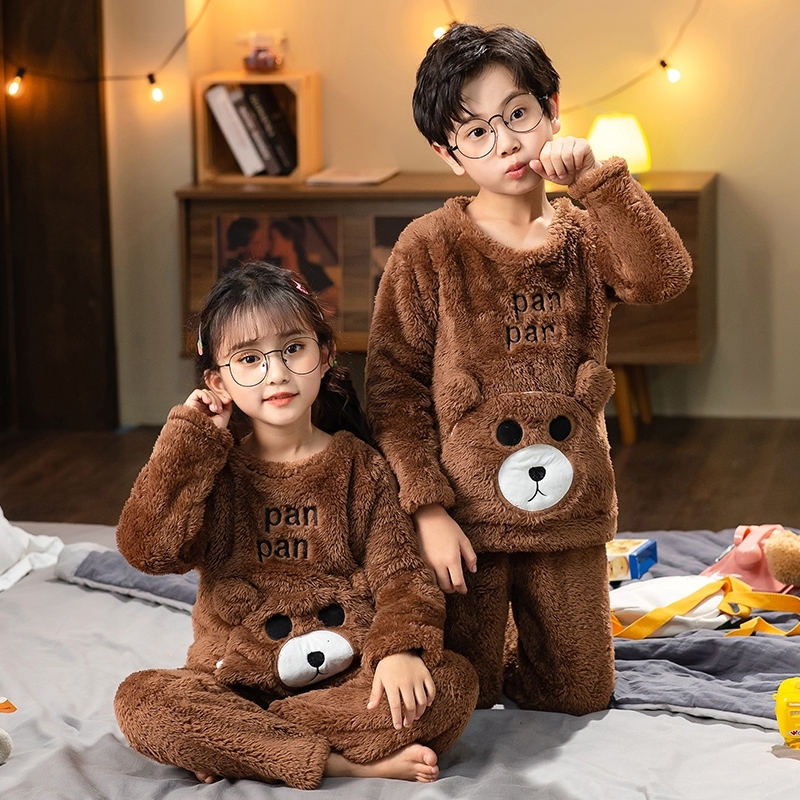 Pajamas Children Sleepwear Fall Winter Flannel Sets Girls Big Kids Pyjamas Cartoon Nightgown Warm Plush Night Clothes 220922