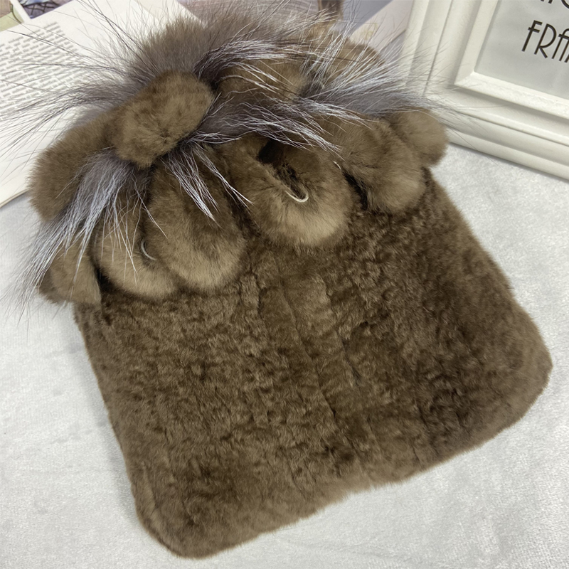 Beanie/Skull Caps Russian Winter Real Fur Hat Natural Rex Rabbit Fur Warm Cap Ladies Knitted 100% Geunine Fur Hats 220922