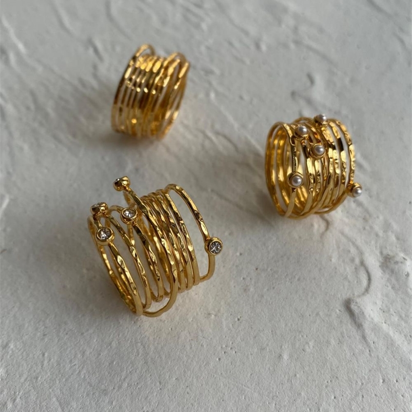 Cluster Rings RISPADA INS JZ31653 Simple Gold Plated d Wide irregular Ring 220921