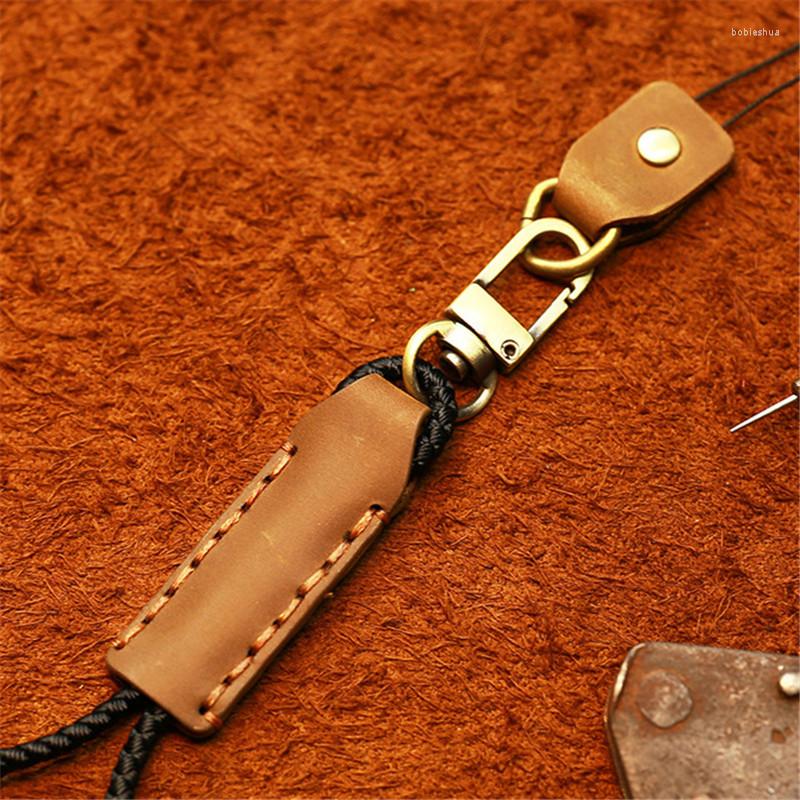 Handmade Leather Lanyard For Key Anti-lost Keychain Mobile Phone Accessories Credential Holder Strap