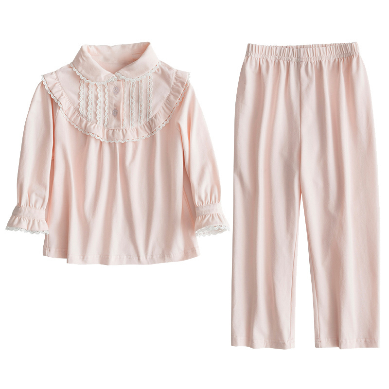Pajamas Children Girl s Lolita Pink Pajama Sets Turndown Collar Tops Pants Vintage Toddler Kids Pyjamas set Royal Style Sleep Loungewear 220922