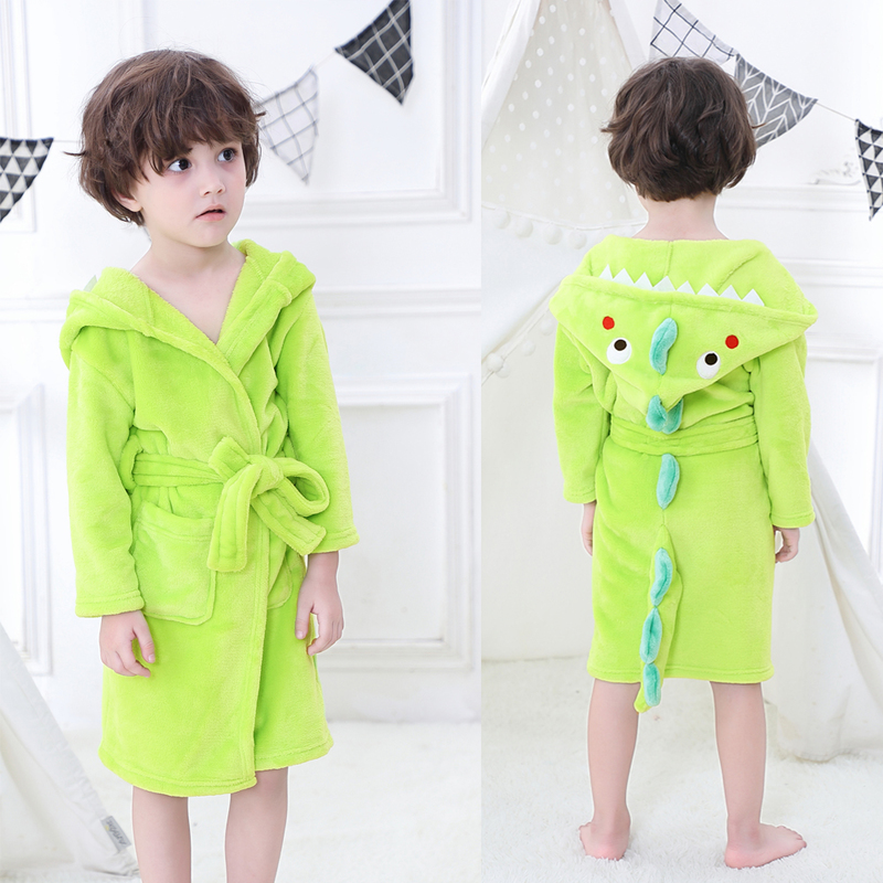 Towels Robes LOLANTA Kids Plush Hooded Bathrobe Dinosaur Flannel Fleece Robe For Boys Girls Sleepwear Dressing Gown Gift 220922