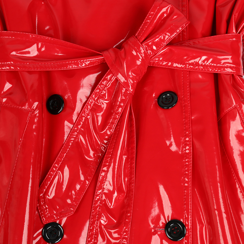 Women s Plus Size Outerwear Coats Nerazzurri Autumn Long Red Waterproof Shiny Reflective Patent Leather Trench Coat for Women Double Breasted Fashion 