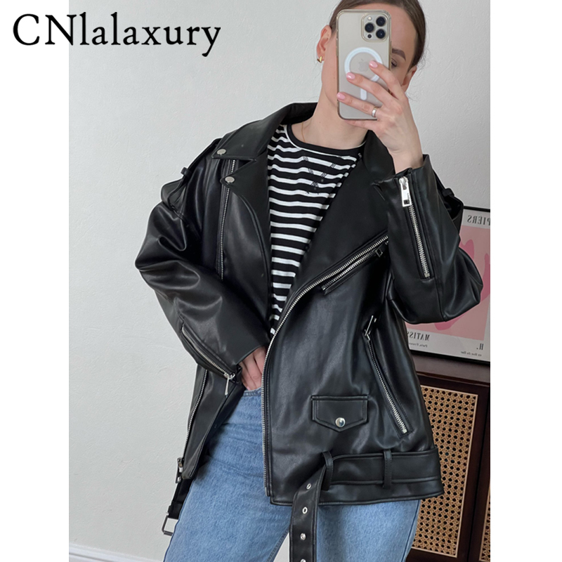 Men's Leather Faux CNlalaxury Jacket Women Casual PU Loose Motorcycle Outwear Female Streetwear Oversized Coat Korean Chic Spring 220922