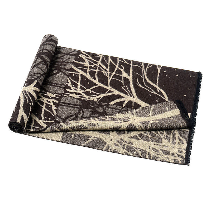 Scarves Men Printed Scarf Winter Jacquard Flannel Tree Pattern Tassels High Quality Warm 180x30CM Cotton Business Style Shawls 220922