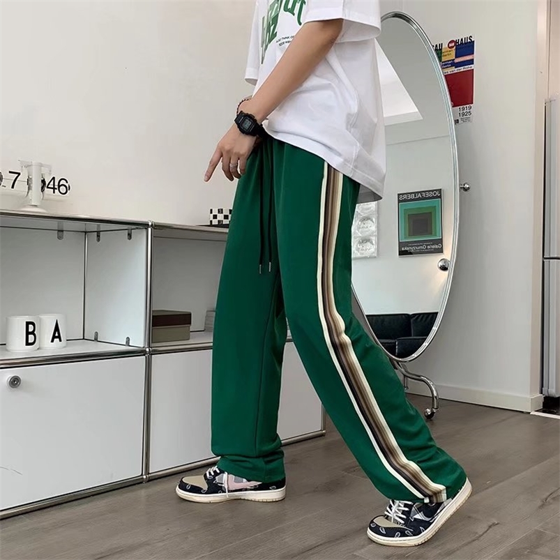 Men's Pants Arrivals Striped Vintage Green Casual Men Tracksuit Pants Allmatch Sweatpants Male Baggy Women Straight Long Trousers 220922