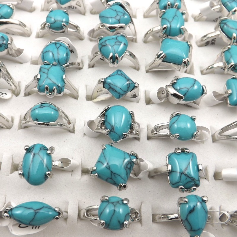 Cluster Rings Mixed Size Design Turquoises For Women Factory Price 50pcs Wholesale 220921