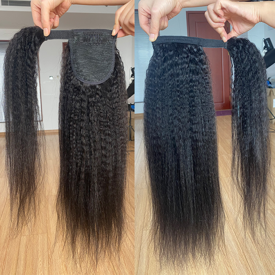Kinky Straight Wrap Around Ponytail Human Hair Brazilian Pony Tail Remy Hair Clip In Ponytails Extensions For Women natural 1b 120g