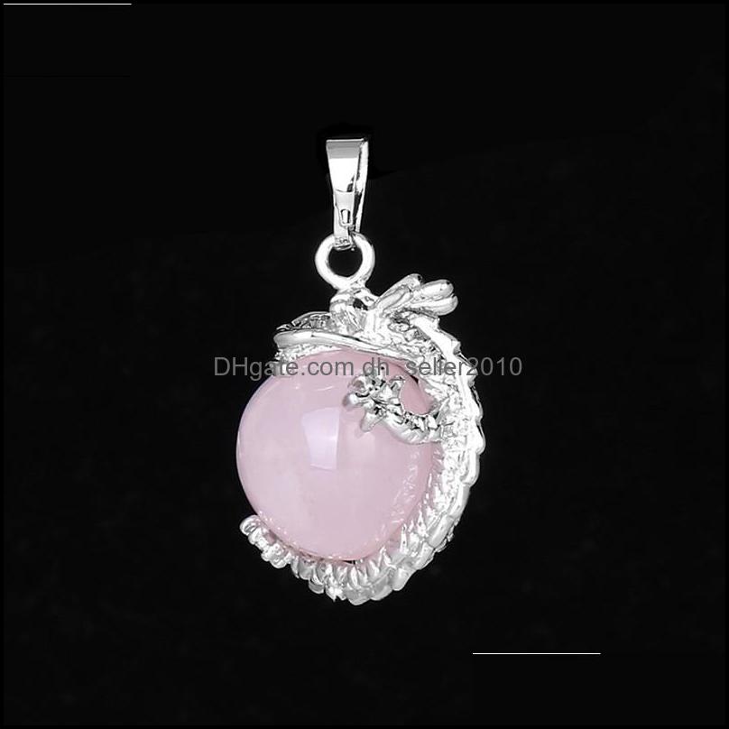 Charms Chinese Dragon Wrapped Natural Stone Pendant Necklace Handmade Round Ball Shape Rose Quartz White Crystal Bead Ne Dhseller2010 Dhzdg