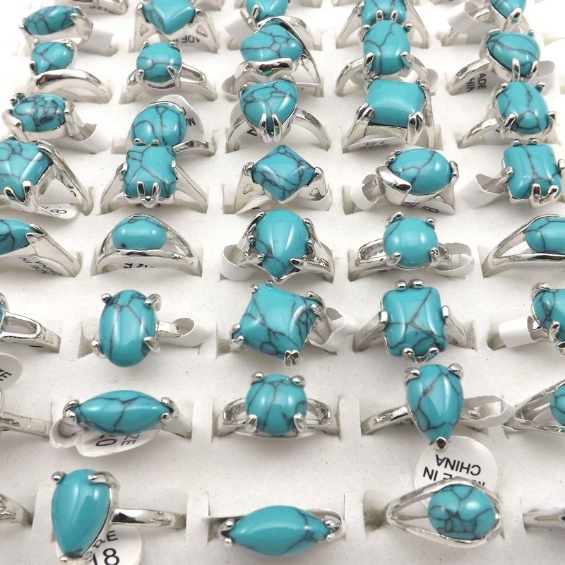 Cluster Rings Mixed Size Design Turquoises For Women Factory Price 50pcs Wholesale 220921