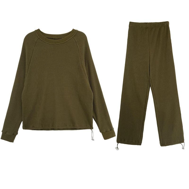 Women's Two Piece Pants Korean style longsleeved waffle sweater trousers twopiece fashion casual sports suit women 220922