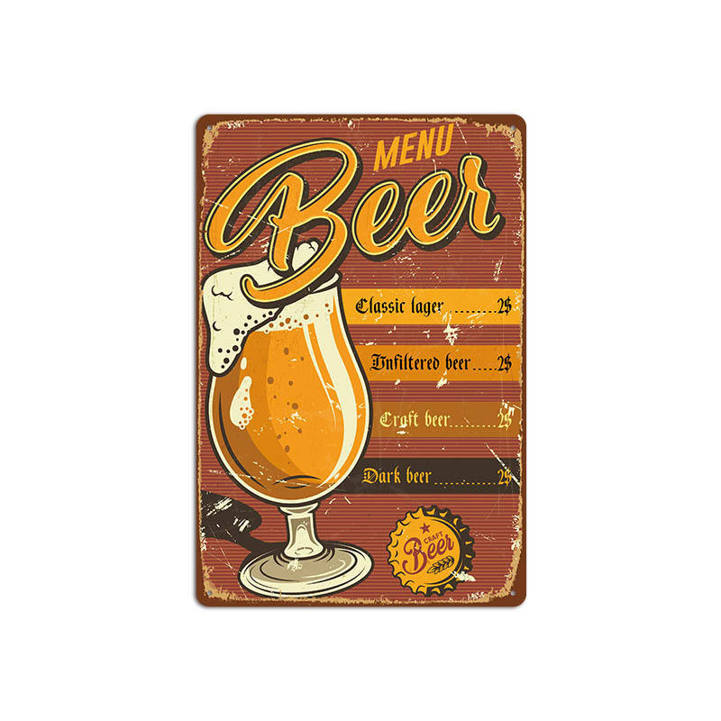 Metal Painting New beer retro tin bar background wall decoration painting American frameless iron pendant Living Room Home decor Size 20X30cm Free shi