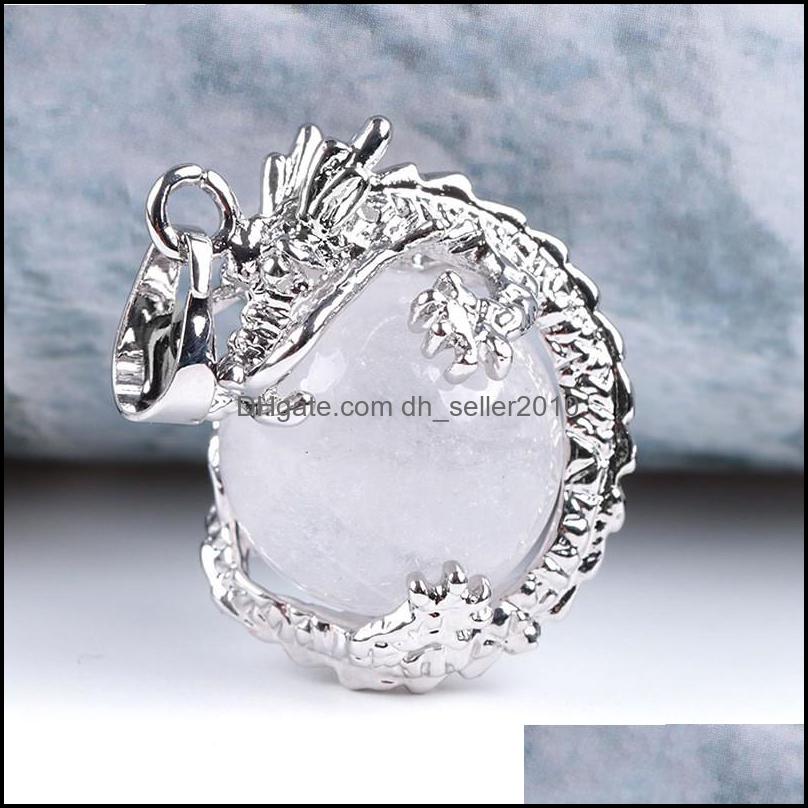Charms Chinese Dragon Wrapped Natural Stone Pendant Necklace Handmade Round Ball Shape Rose Quartz White Crystal Bead Ne Dhseller2010 Dhzdg
