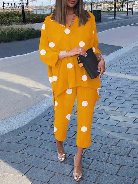 Summer Two Piece Sets Fashion Urban Tracksuits Women Polka Dot Printed Matching Sets Casual Trouser Suits Pant Sets 220922