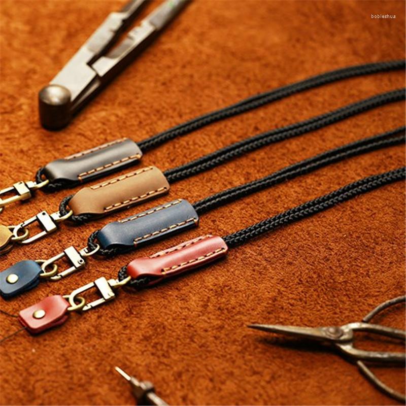 Handmade Leather Lanyard For Key Anti-lost Keychain Mobile Phone Accessories Credential Holder Strap