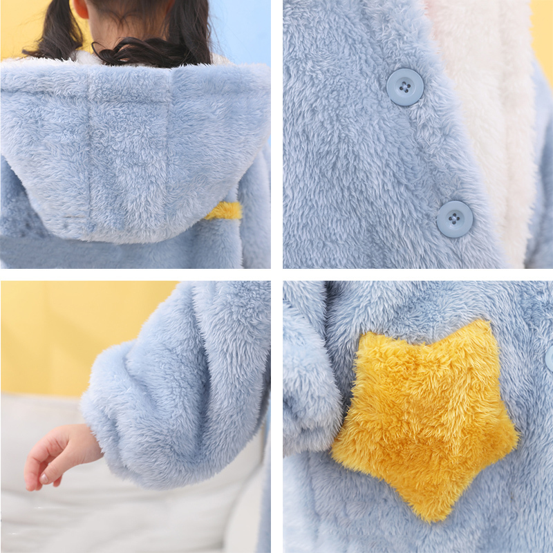 Towels Robes Kids Flannel Bathrobe Shower Girl Coral Fleece Pajamas Sleepwear Baby Boy Winter Hooded Towel Teens Pyjamas Warm Nightgown 220922