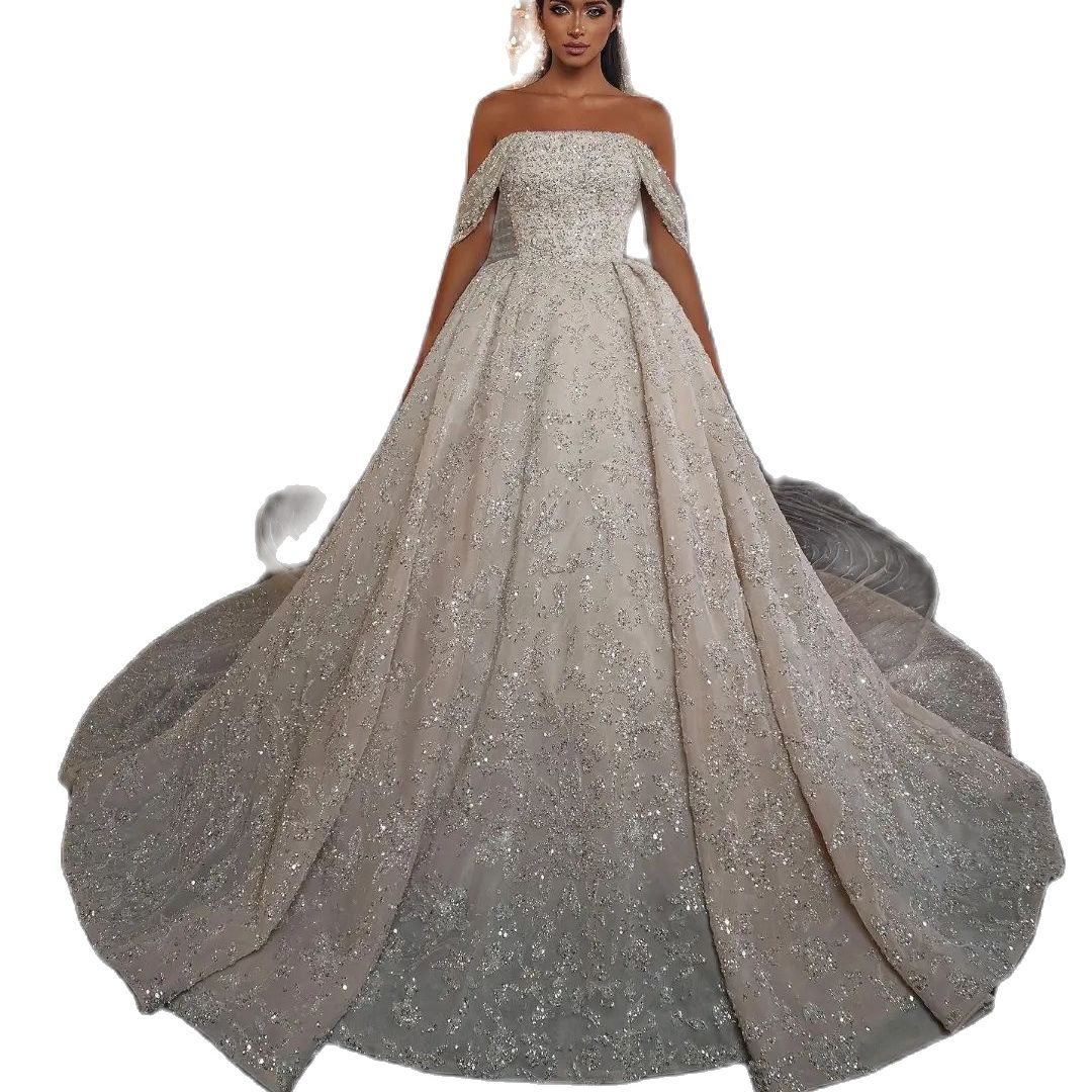 Luxurious Shiny Wedding Dress Custom Made Strapless Off The Shoulder Crystal Ball Gown Long Train Princess Bridal Dresses