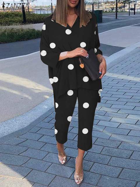 Summer Two Piece Sets Fashion Urban Tracksuits Women Polka Dot Printed Matching Sets Casual Trouser Suits Pant Sets 220922