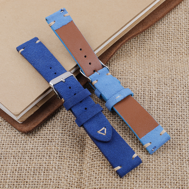 Watch Bands Suede Leather Watch Strap 18mm 19mm 20mm 22mm Blue Grey Vintage Watch Band Replacement Wristband Handmade Stitching Watchband 220921