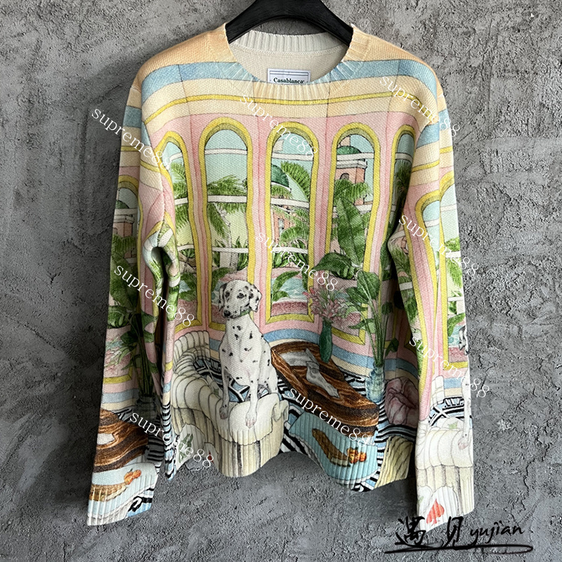 Casablanca Designer Sweater Dream House Living Room Spotted Dog Plant Print Loose Men and Women Crew Neck Knitted Sweaters, Color
Casablanca Designer Sweater Dream House Living Room Spotted Dog Plant Print Loose Men and Women Crew Neck Knitted Sweaters, Color