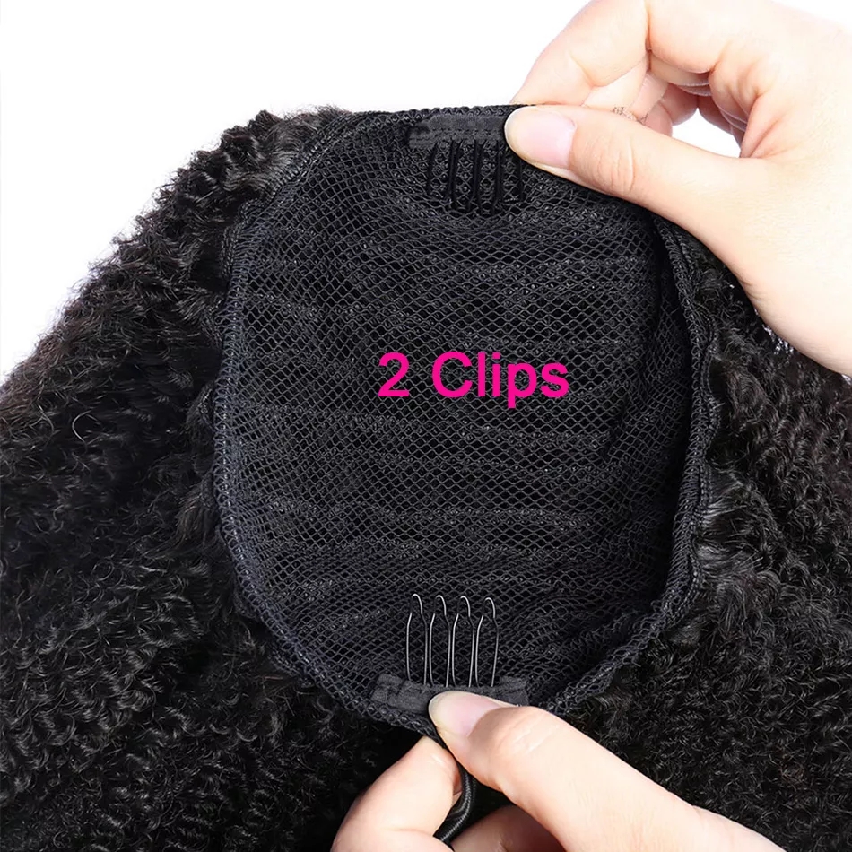 Mogolian Afro Kinky Curly Drawstring Ponytail Human Hair Extensions 4B 4C Remy 10-30 Inch Long Straight Clip In Ponytail
