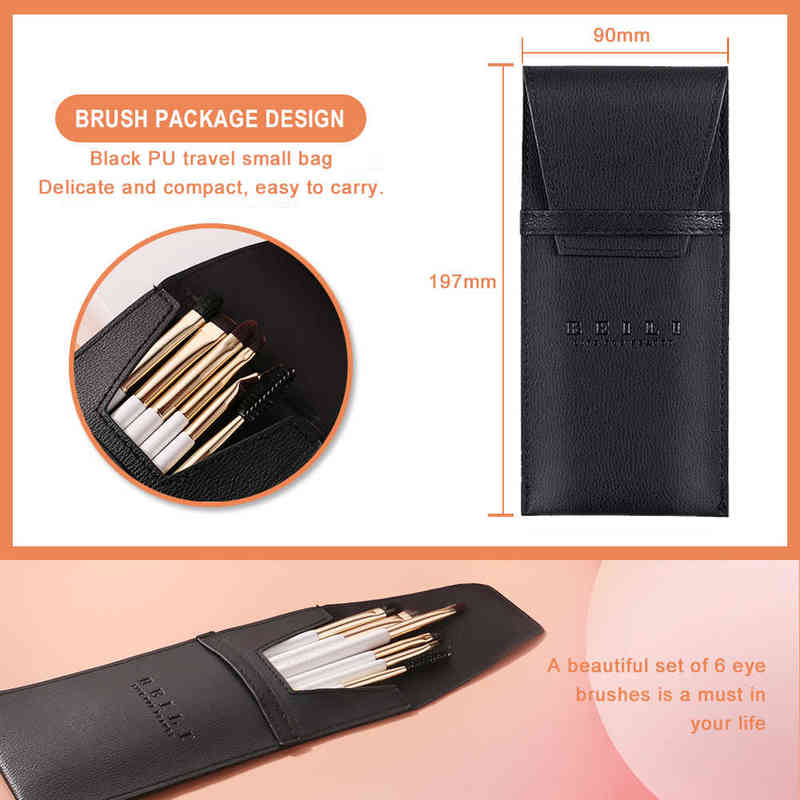 Makeup Brushes BEILI 6 Pcs White Makeup Brushes Set Eyebrow Professional Blending Shader Lip Liner Eye Makeup Brush And Cosmetic Bag For Travel T22092