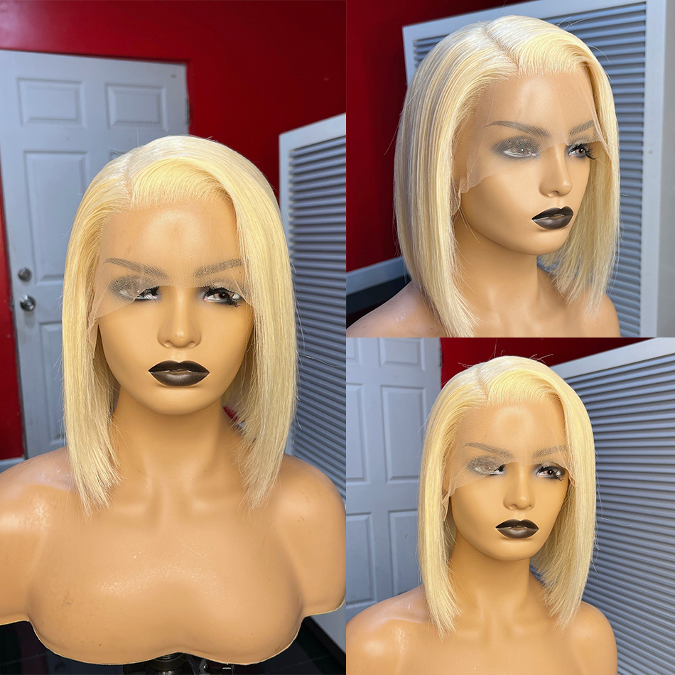 613 Honey Blonde Colored Short Bob Wig Brazilian Hair Wig Straight Lace Front Wigs Synthetic for Women