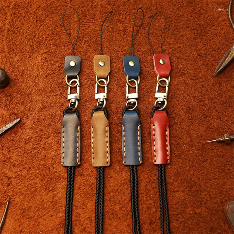 Handmade Leather Lanyard For Key Anti-lost Keychain Mobile Phone Accessories Credential Holder Strap