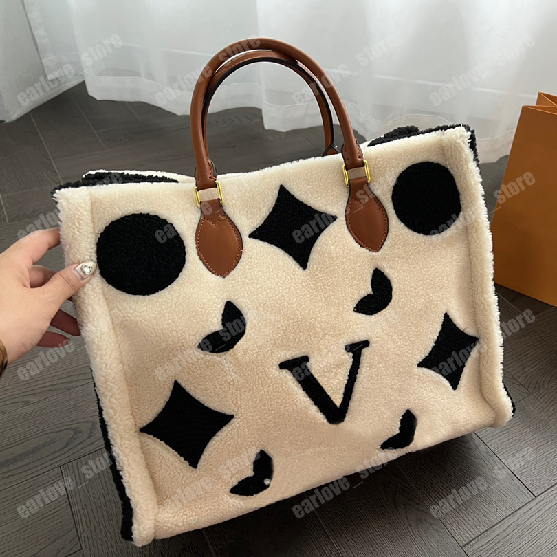 Women Totes Designer Onthego Handbags Classic Letter Print Tote Bags Teddy Shopping Bag Fashion Wool Crossbody Shoulder Bag Wallet Purses