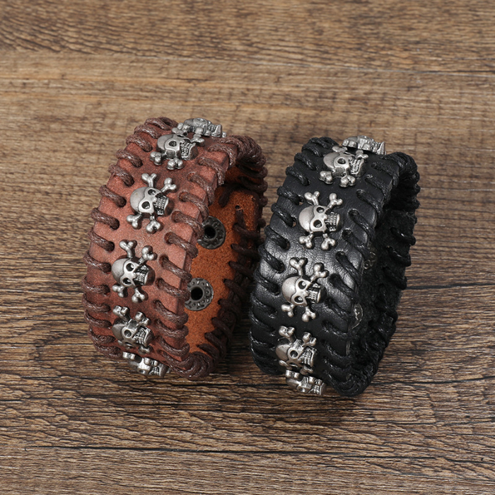 Retro Skull Bracelets Leather Bangle Cuff Button Adjustable Multilayer Wrap Bracelet Wristand for men women will and sandy Fashion jewelry
Retro Skull Bracelets Leather Bangle Cuff Button Adjustable Multilayer Wrap Bracelet Wristand for men women will and sandy Fashion jewelry