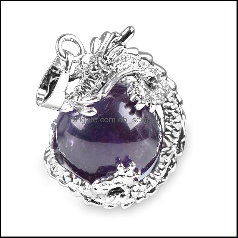 Charms Chinese Dragon Wrapped Natural Stone Pendant Necklace Handmade Round Ball Shape Rose Quartz White Crystal Bead Ne Dhseller2010 Dhzdg