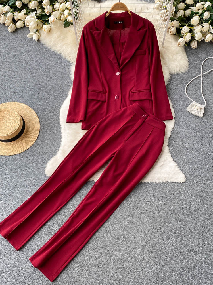 Women's Two Piece Pants Women Elegant Blazer Three Piece Sets Sexy Tank Tops Loose Jacket and Slim High Waisted Long Pants Suits Woman Outfits 22