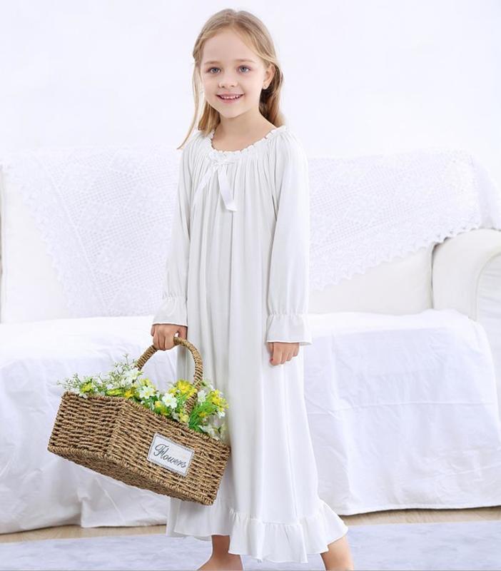 Pajamas Children pink long sleeve cotton sleep dress kids pajamas princess bow beautiful nightgown baby girls home clothes ws1402 220922