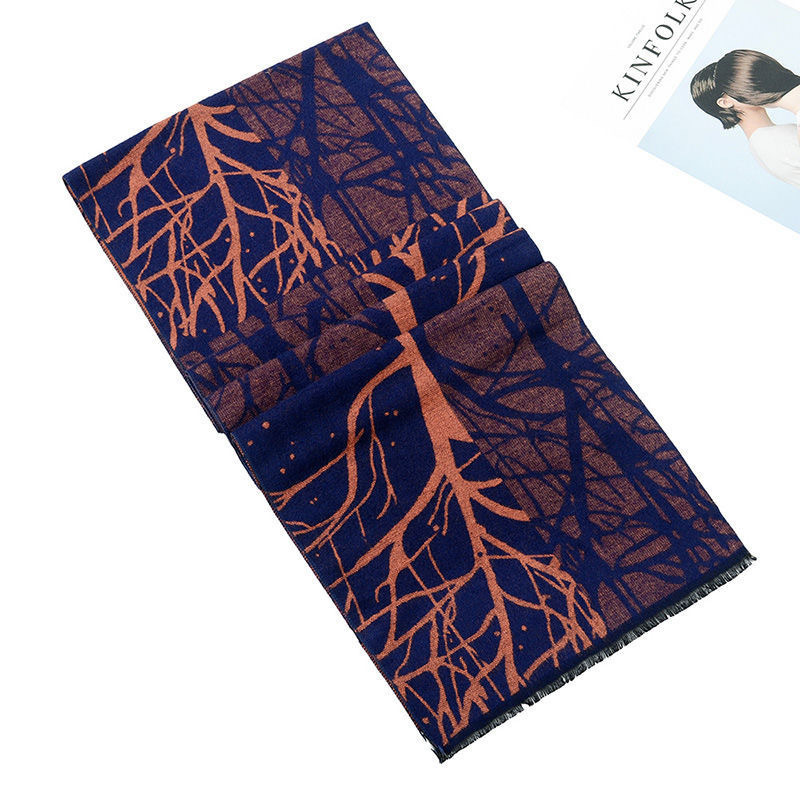 Scarves Men Printed Scarf Winter Jacquard Flannel Tree Pattern Tassels High Quality Warm 180x30CM Cotton Business Style Shawls 220922