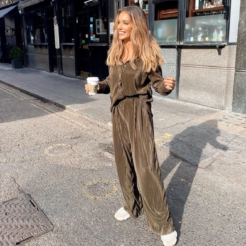 Women's Two Piece Pants Spring Autumn Loose Women Two Piece Set Casual Long Sleeve Button Tops Long Pants Outfit Elegant Office Lady Shirt Suits 