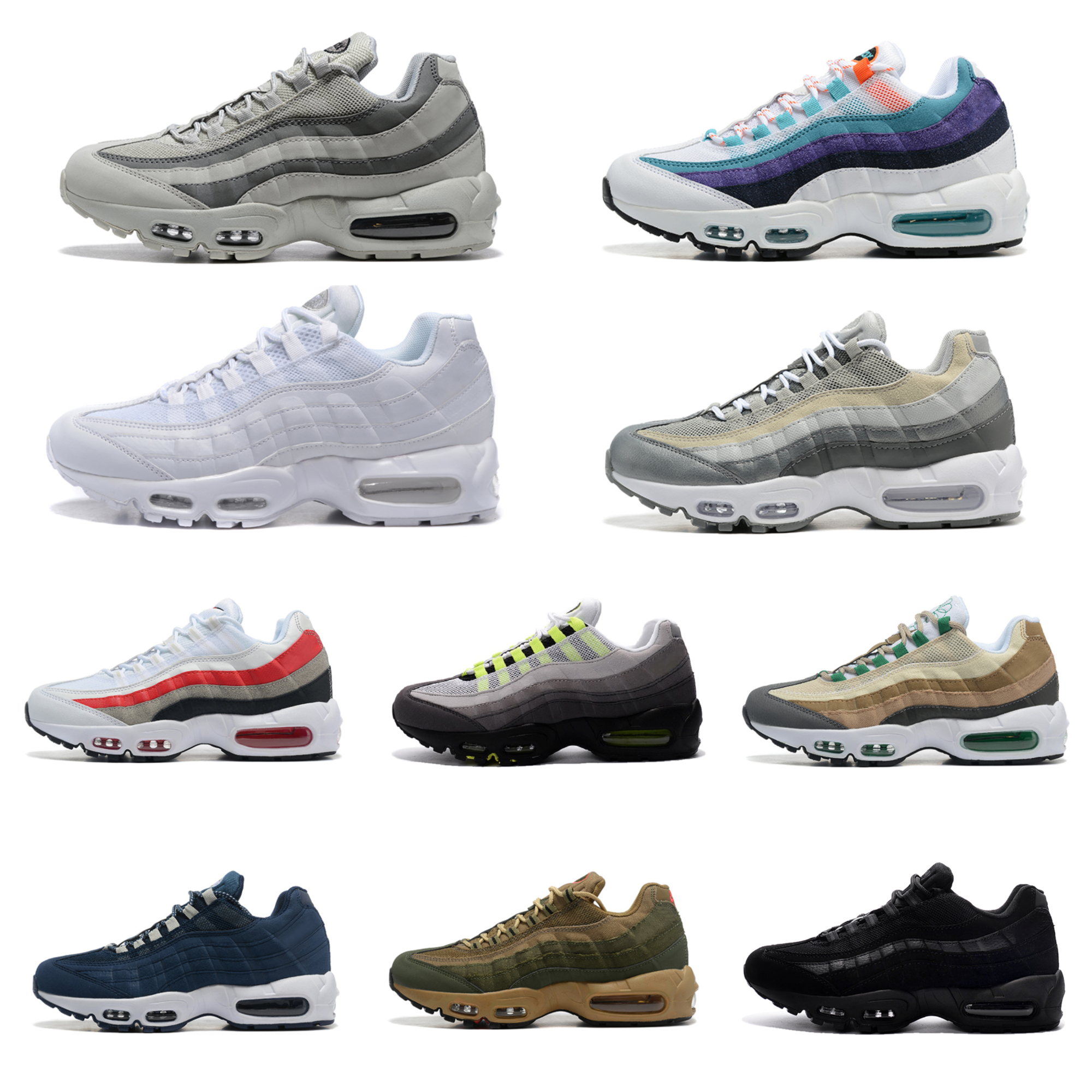 og 95 airmaxs mens running shoes 95s Triple Black Running Club air Neon Cork Greedy Dark Smoke Grey Brown Sneakers 20th Anniversary Grape Safari Men Designer Trainers, Bubble package bag