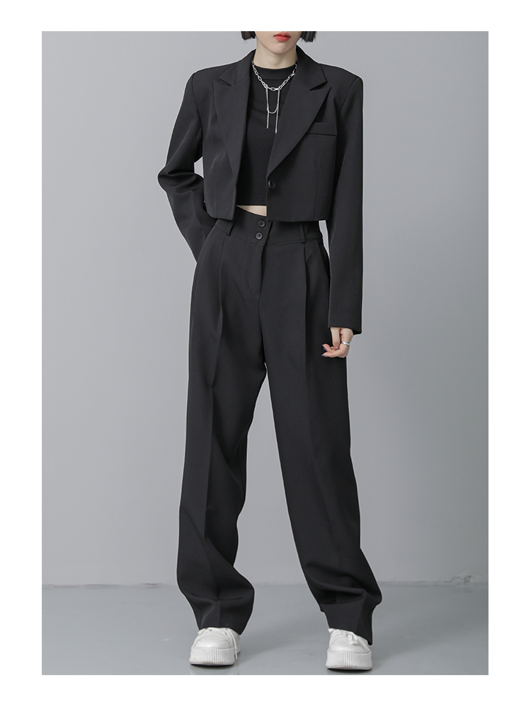 Women's Two Piece Pants Loose Women Full Sleeve Short Blazers Jackets Pants Suits Female Casual OL Quality Trouser 2 Pieces Set Spring Autumn W28