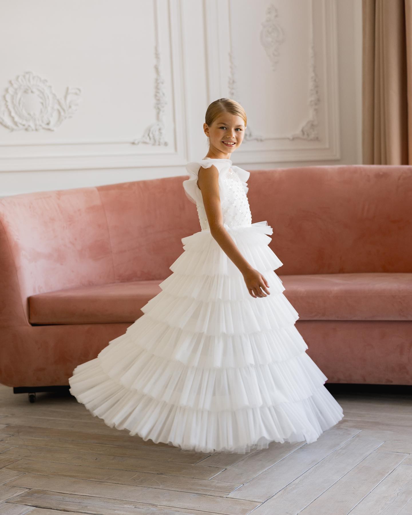 Boho Ivory Flower Girls Dresses For Weddings Ruffles Pearls Pageant Dresses Photoshoot Little Girl First Communion Dress