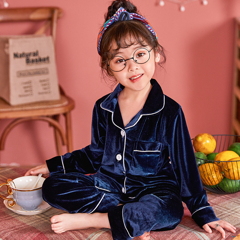 Pajamas Winter Velour Sets for Children Autumn Long Sleeve Turn down Colloar Warm Sleepwear Kids Homewear Boys Girls Pyjama Suit 220922