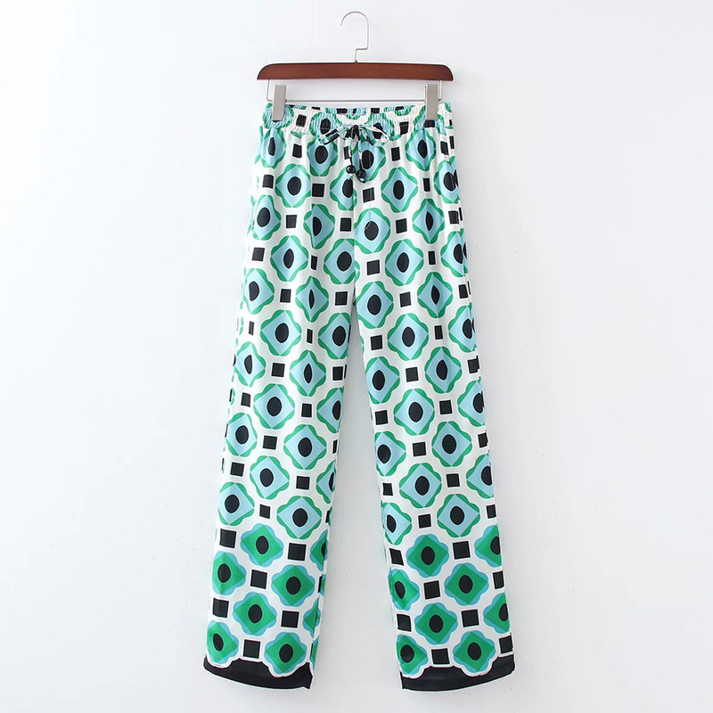 Women's Two Piece Pants xikom Summer Women Vintage TwoPiece Set Bohemia Print Loose Lapel Shirt Elastic High Waist Casual Trousers Pants Set 2209