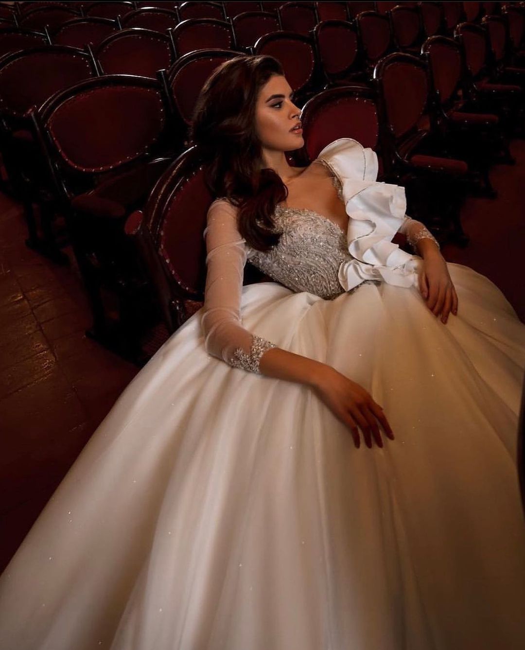 Designed White Wedding Dress Custom Made V Neck Tiered Sleeve A Line Gown Long Train Church Bridal Dresses