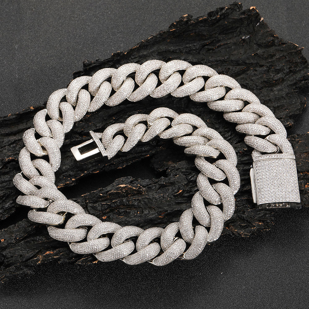 25mm Hip Hop Bubble Cuban Chain Necklace Bracelet Full 5A Cubic Zircon Heavy Thick Mens Jewelry