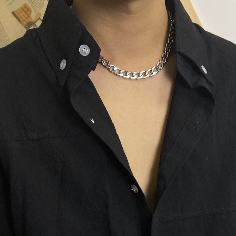 Choker Necklace Jewelry Hip-hop Punk Stickers Neck Chains Stainless Steel Thick Men and Women Trendy Clavicle Chain